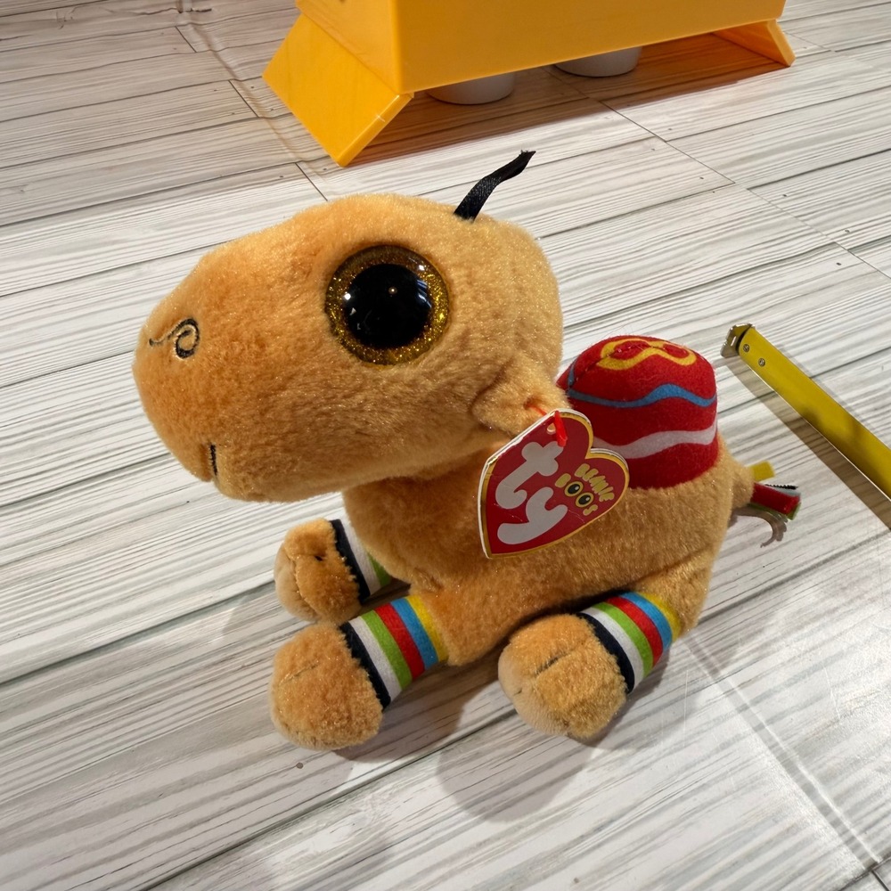 Ty Beanie Boos Jamal the Camel Tan Plush Gold Glitter Eyes Stuffed Animal 6 inch